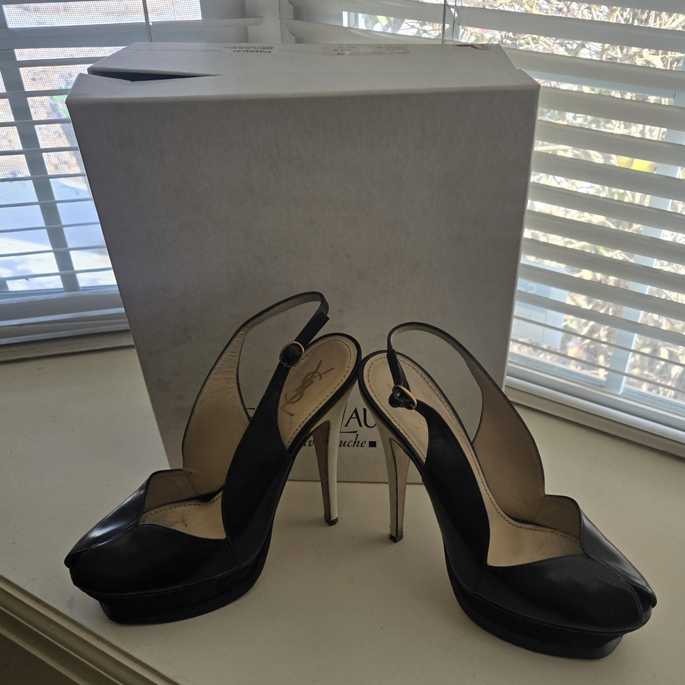 Yves Saint Laurent Black and Cream Heels